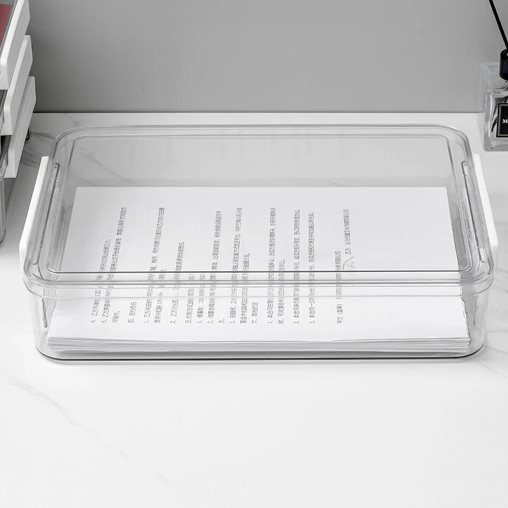 Desktop File Storage Box A4 Document Organizer Case With Lid Stackable Stationery Storage Box Cabinet Desk Clear Container