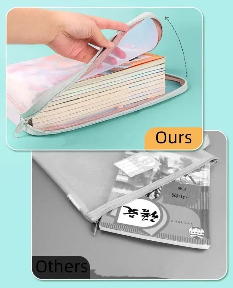 A4 Stationery Books Storage Bag Double-layer Mesh Zipper Bag Large Capacity Folders School Office Supplies