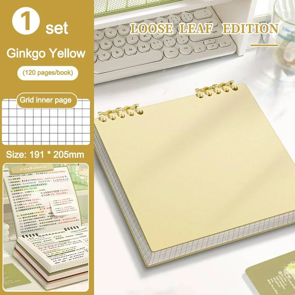 Multifunctional 120 Pages Loose-leaf Notebook Color Detachable Diary Book Grid Inner Pages Flip Up Hand Account Book Students