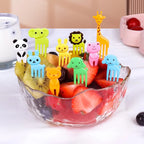 Mini Fruit Forks For Children Kids Cute Animal Food Picks Snack Toothpicks With Vegetable Cutter Set Silicone Lunch Box Dividers