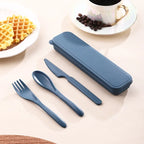 3-Piece Wheat Straw PP Utensils Set Portable Cutlery Box Lightweight Camping Travel Student Reusable Tableware  Kitchen Tools