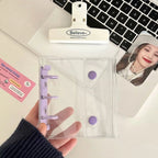 Mini Transparent 3 Ring Binder Covers, Beaded Storage Soft Notebook Closure Loose Leaf Folder Round Ring Cover Protector Button