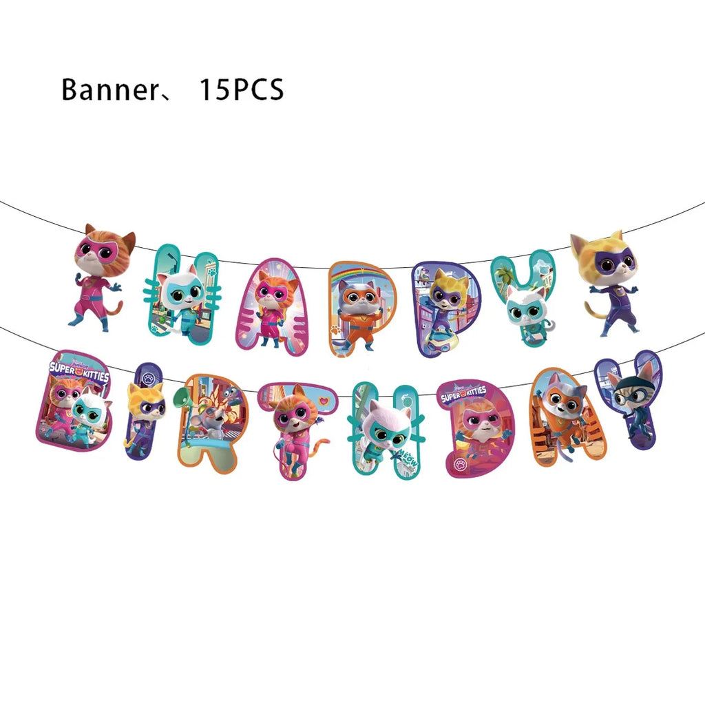 Superkitties Happy Birthday Party Decor Paw Meow Cat Super Kitties Tableware Tablecloth Plate Cup Gift Set Kid Party Supplie Toy