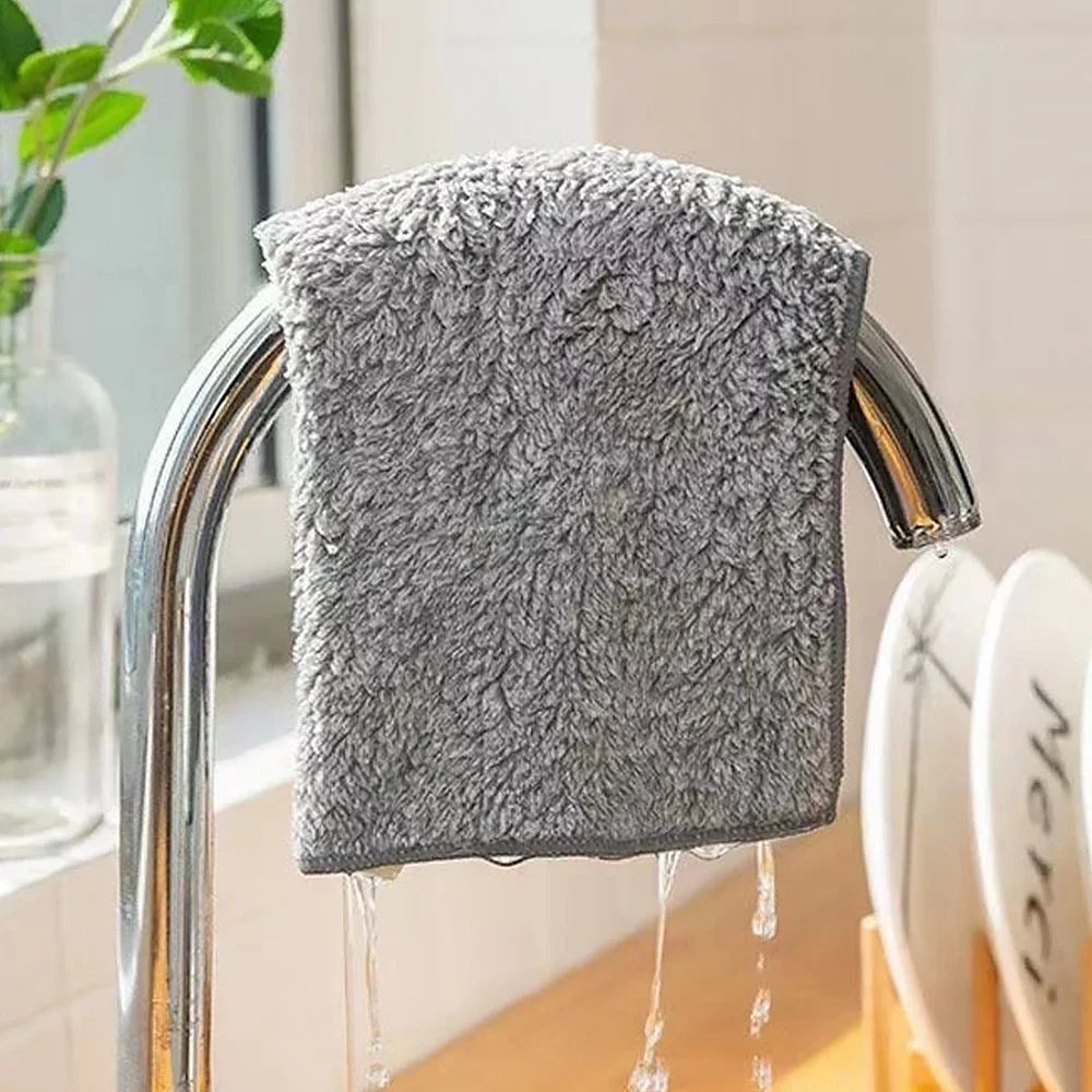 1/100PCS Gray Bamboo Charcoal Thickened Super Absorbent Dishcloth Anti-grease Kitchen Wiping Rags Microfiber Cleaning Cloths