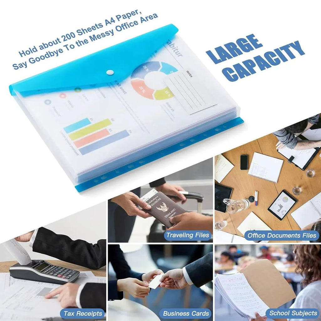 3-6pc 11Hole Binder Ring Folder A4 Large Capacity Loose Leaf Folders Portable School Student Exam Paper Storage Office Organizer