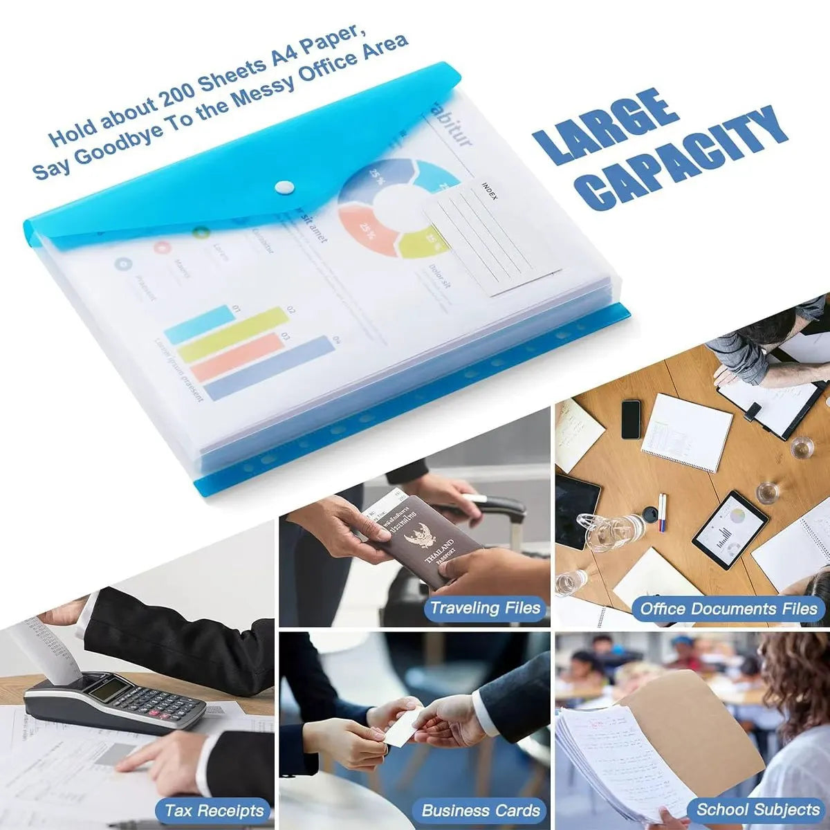 3-6pc 11Hole Binder Ring Folder A4 Large Capacity Loose Leaf Folders Portable School Student Exam Paper Storage Office Organizer