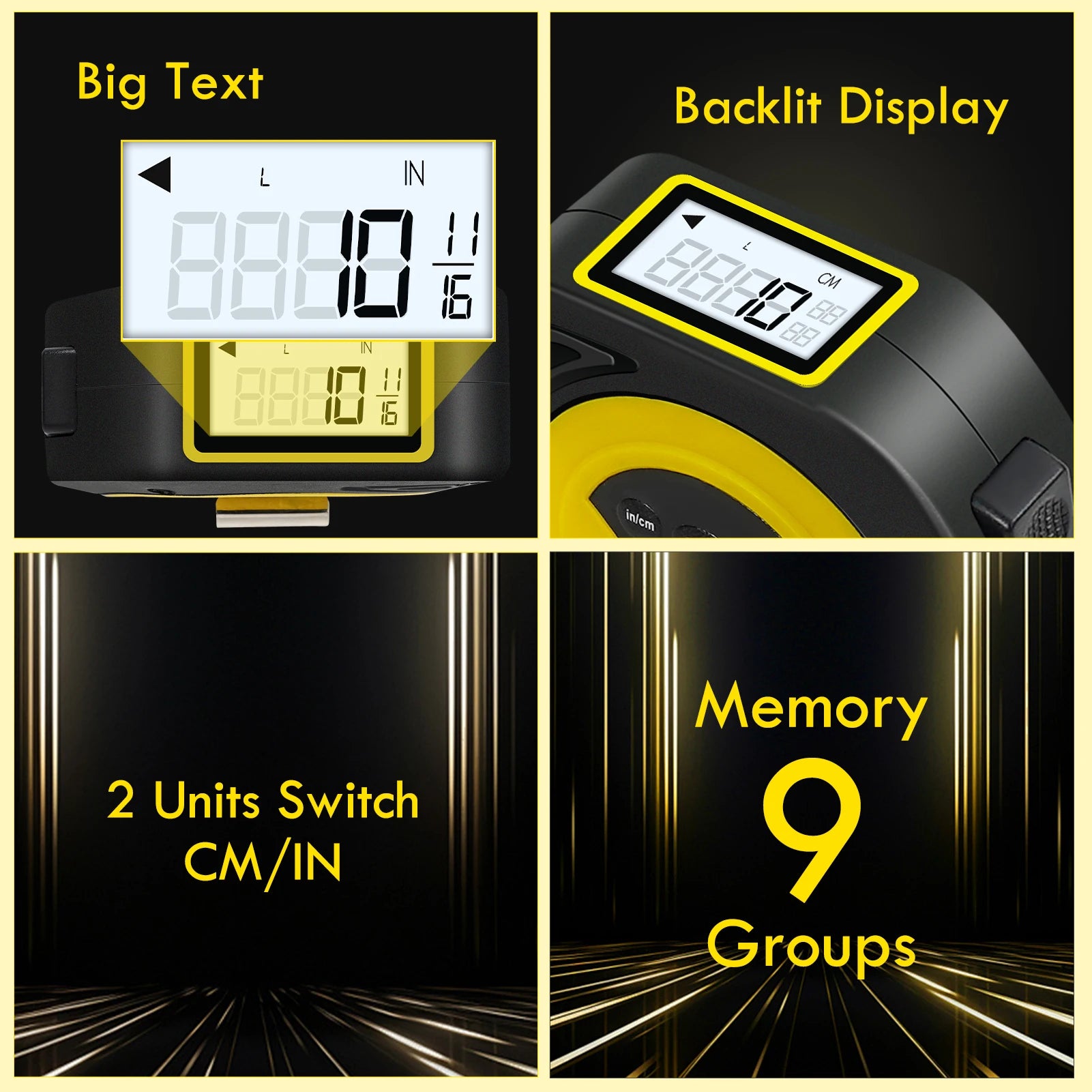 Luminous screen digital tape measure