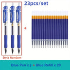 23pcs Retractable Ballpoint Pen Large Capacity 0.5mm Ballpoint Pen Black/Red/Blue Replaceable Refill Stationery School Supplies