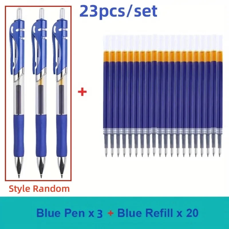 23pcs Retractable Ballpoint Pen Large Capacity 0.5mm Ballpoint Pen Black/Red/Blue Replaceable Refill Stationery School Supplies