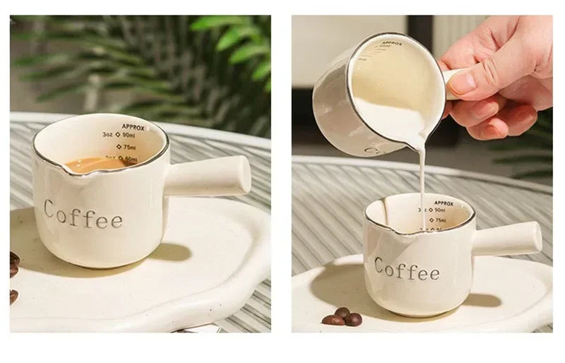 Espresso Coffee Ceramic Small Milk Cup Wth Scale Coffee Measuring Cup Extraction Cup With V-Shaped Mouth Pitcher