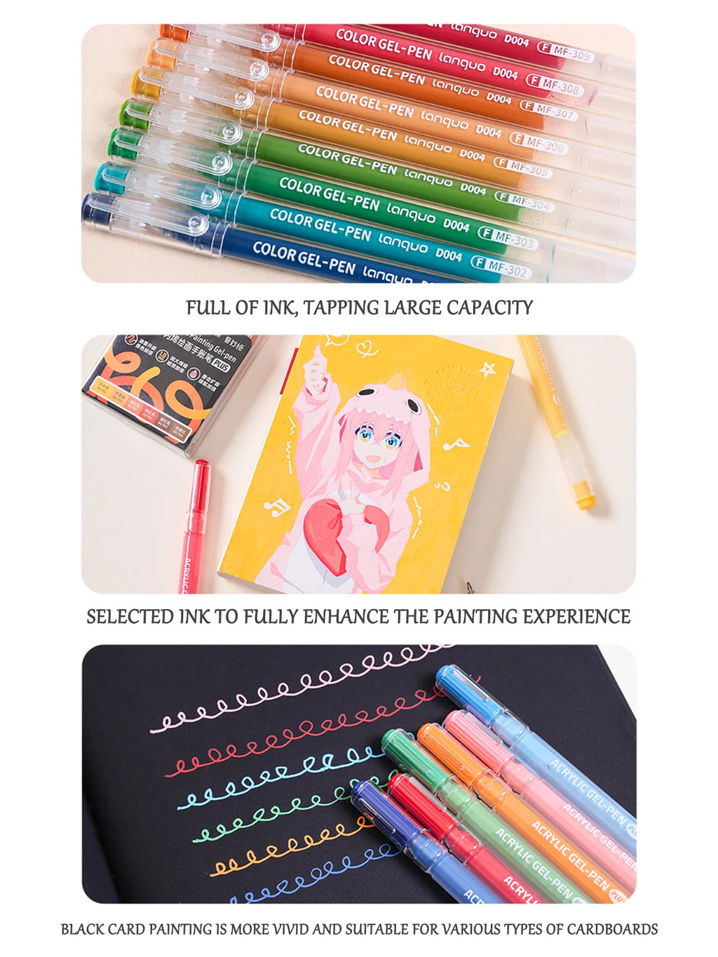 Languo 6/24/36/54/72/90 colors Acrylic Painting Handbook Pens Multi-Color Gel Pen Student Neutral Pen Writing Marker Stationery