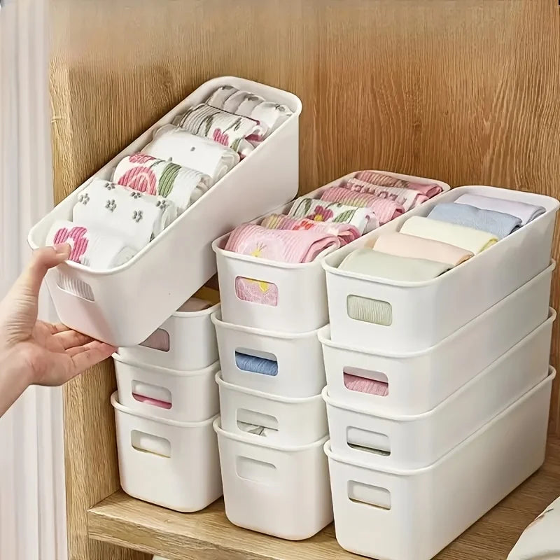 4pcs White Plastic Storage Boxes - Suitable for Drawer, Shelf, Wardrobe,Office, Bedside - Store Phone Cases,Socks- Space-Saving