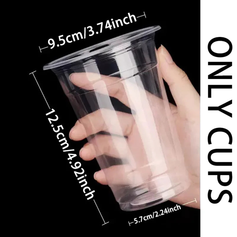 50PCS 16OZ Clear Plastic Cups Flat Lids Disposable Drinking Cups for Party Wedding Drinking Cups Bulk Ice Coffee Milkshakes