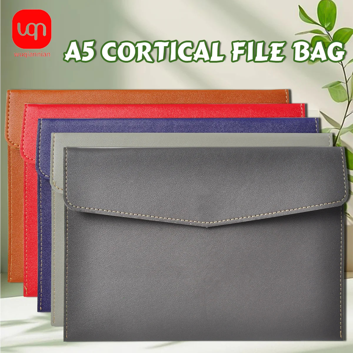 WQN-1PC PU Leather Document Bag A5, Wear-Resistant, Large Capacity, Waterproof, Suitable for Office and School Document Storage