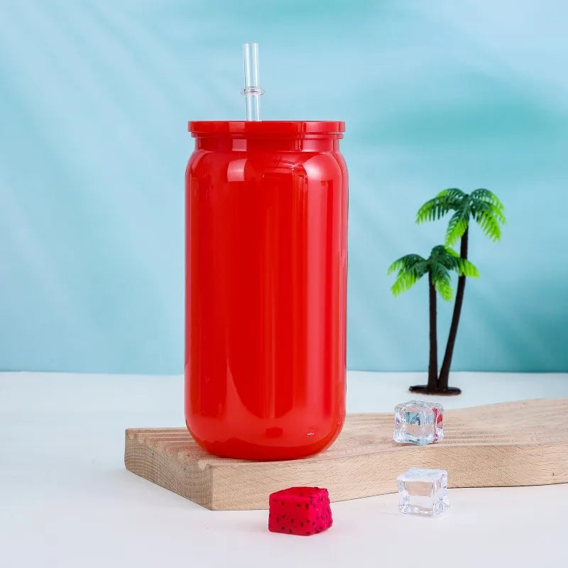 Transparent Straw Colored Plastic Cup Eco-Friendly Straw Cup Portable Water Bottle With Lid For Cold Milk Drinks Straw Material