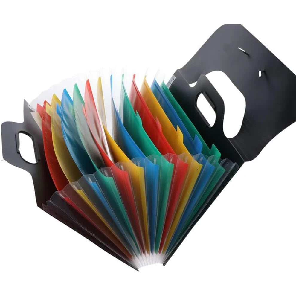 1 Piece Expandable Folder With Handle, A4 Size Black And White Portable Accordion Folder, 13 Flap Pocket Pants