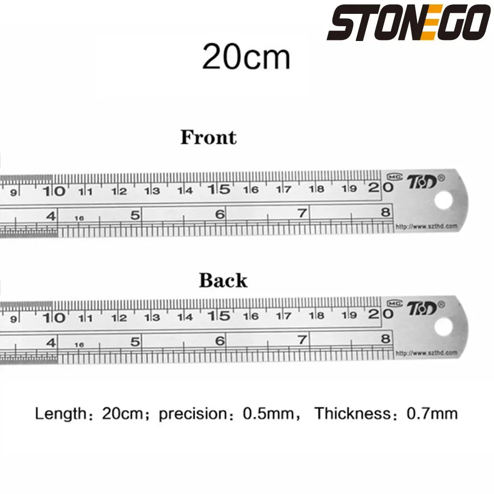 Stainless Steel Ruler Set 6 8 12 16 20 Inch Metal Rulers High Precision Double-Sided Engineering Drawing Office School Tools