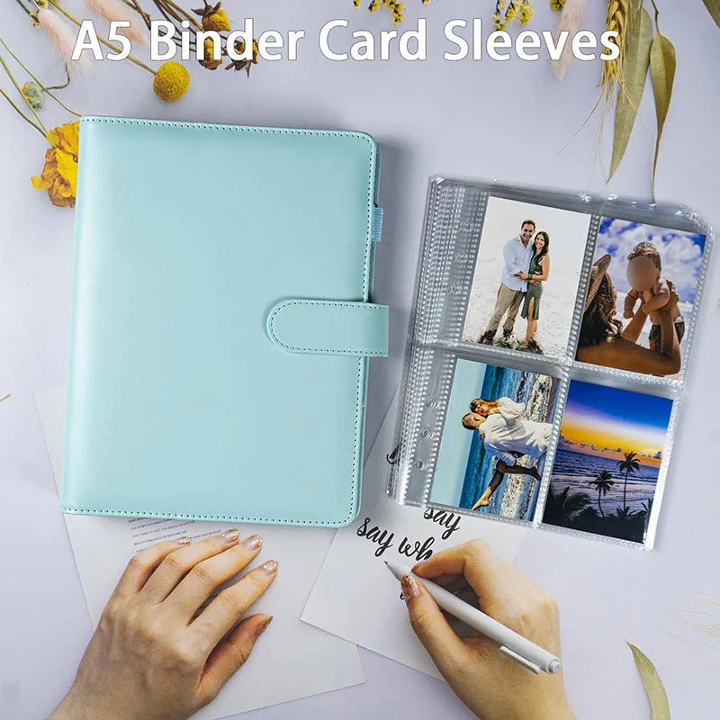 A5 Notebook Photocard Binder 25pcs Page(4 Grids)  PU Leather Loose Leaf Organizer Photo Binder Book Kpop Photo Albums Idol Cards