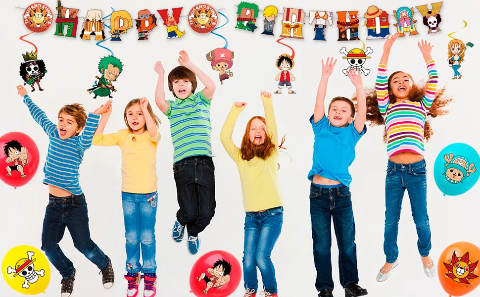 117 Pcs One Piece Party Supplies-One Piece Party Banner Balloons Cake Topper Plates Etc One Piece Birthday Party Decorations