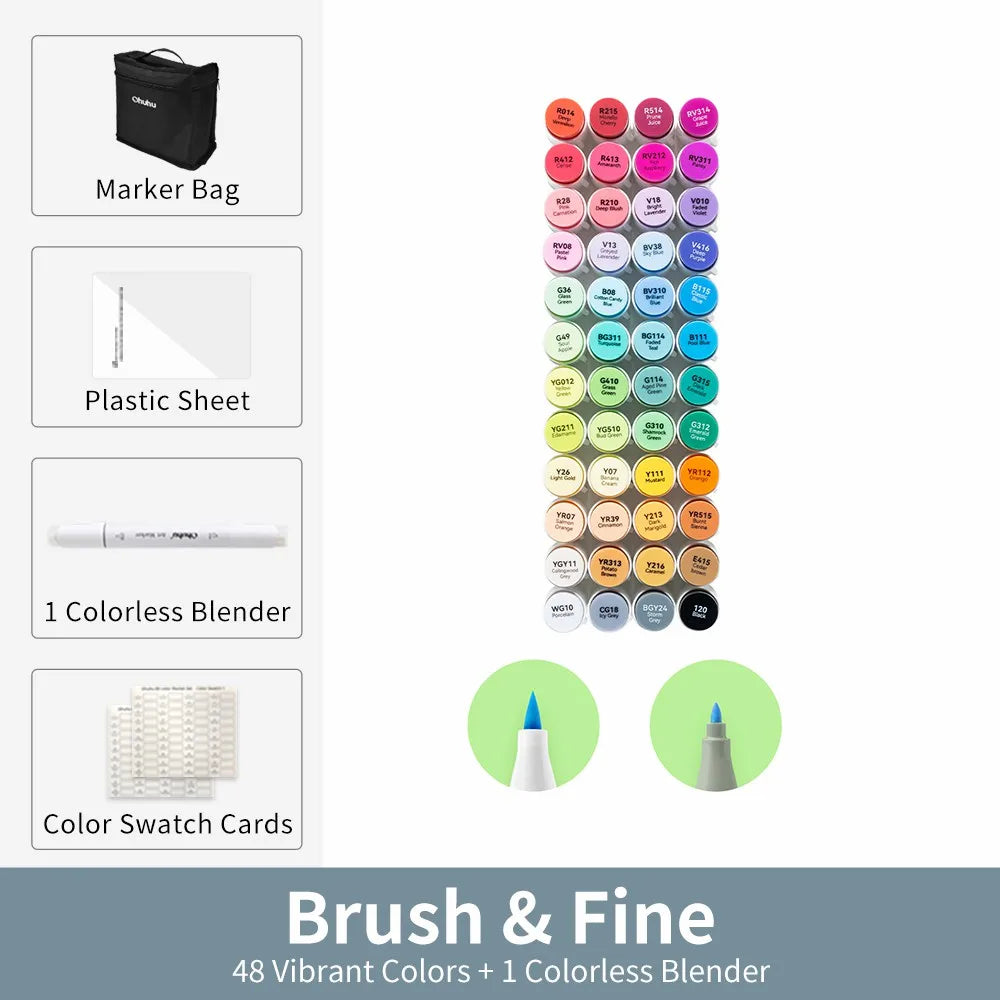 Ohuhu Honolulu B Marker Pen Set Color Markers Alcohol Art Markers Refillable Dual Tips Sketching Drawing Manga School Supplies