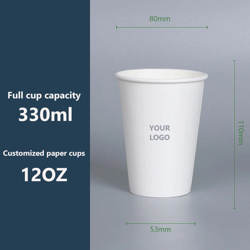 500pcs 12oz 360ml/400ml/420ml Disposable Paper Cups - Custom Logo Printed Bulk Coffee Cups, Thickened Hot/Cold Drink Container