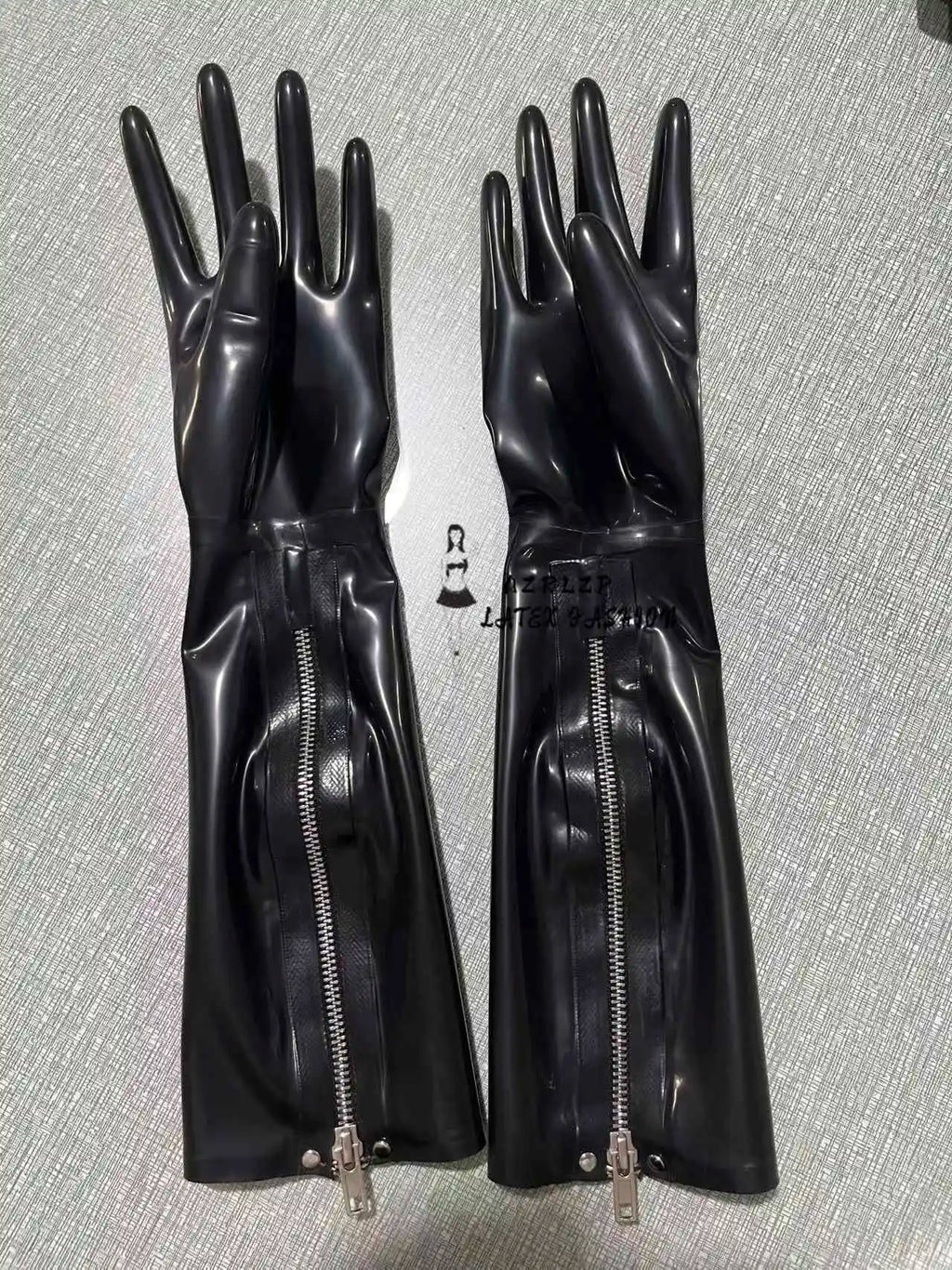 Black Latex Long Gloves with Zipper