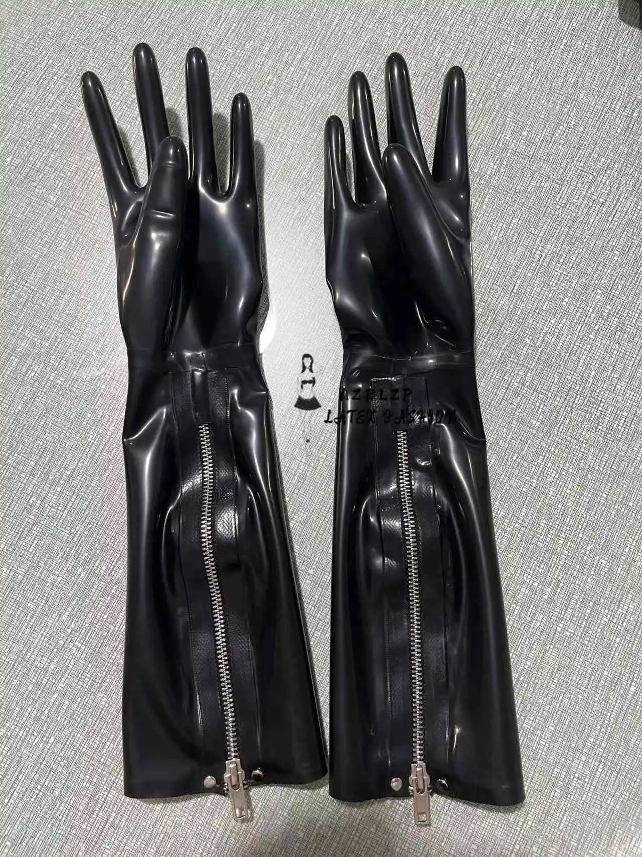 Black Latex Long Gloves with Zipper