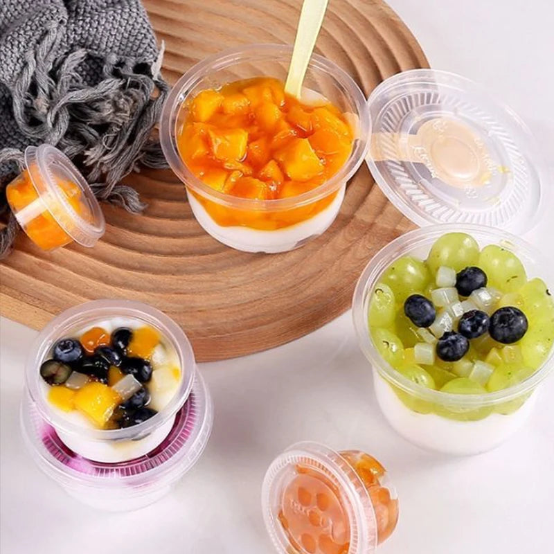 250ML Disposable Salad Cup 50/100Pcs Transparent Plastic Dessert Cups Bowls Container with Dome/Flat Lids for Ice Cream Cupcake