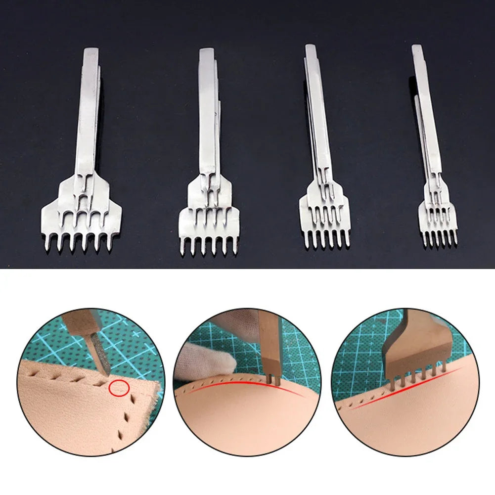 DIY Leather Craft Punching Hole Tool Leather Stitching Sewing Punches 1+2+4+6 Leather craft Spacing Punch Tools 3/4/5/6mm