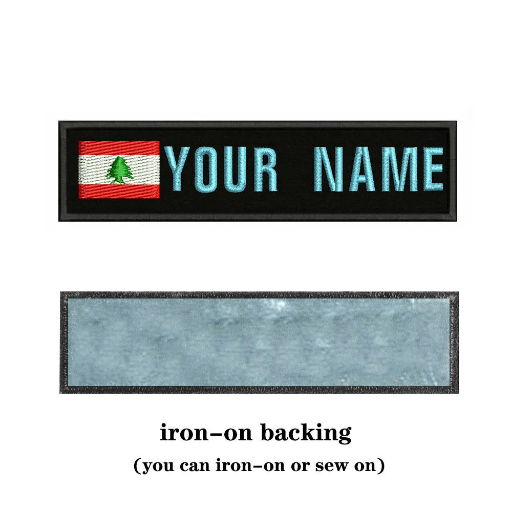 Lebanese Flag Lebanon 10X2.5cm Embroidery Custom Name Text Patch Stripes Badge Iron On Or  Patches