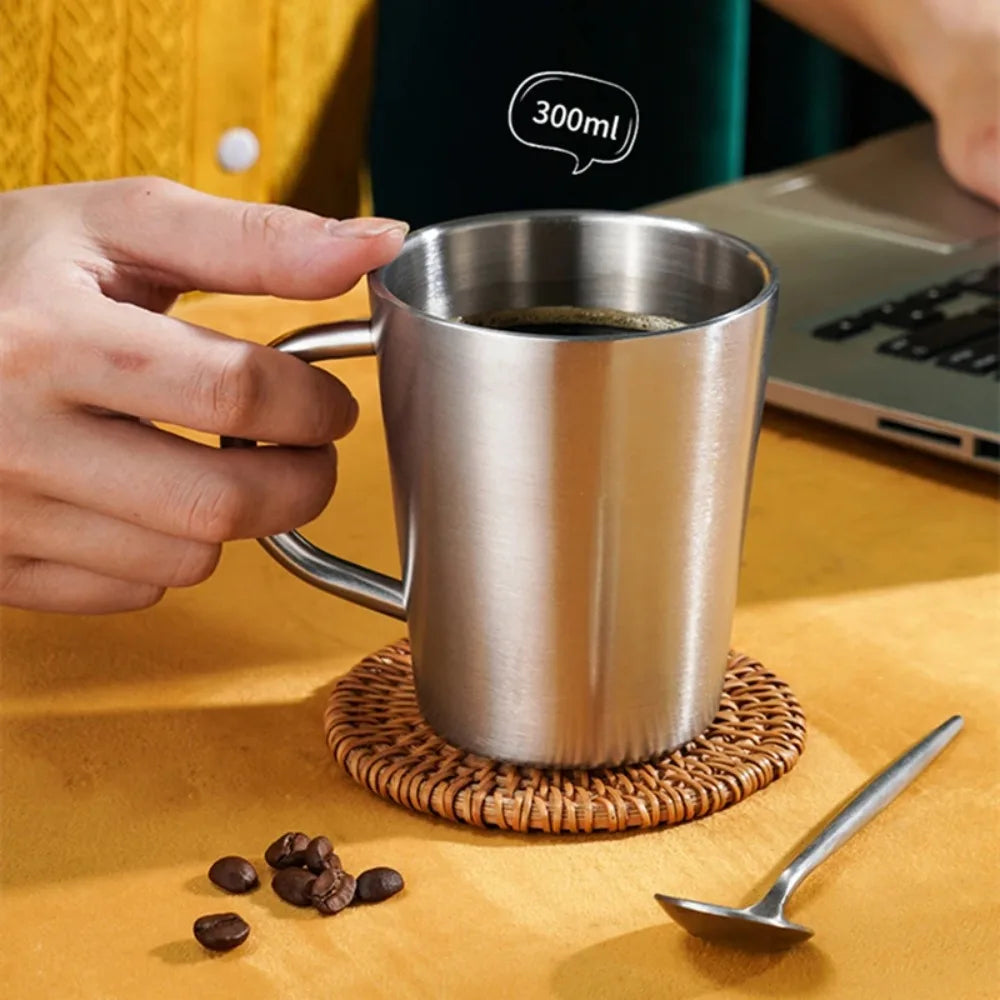 300ml Mug 304 Stainless Steel Double Layer Mug Coffee Cup Creative Water Cup Insulated Beer Cup Stainless Steel Cup Drinkware