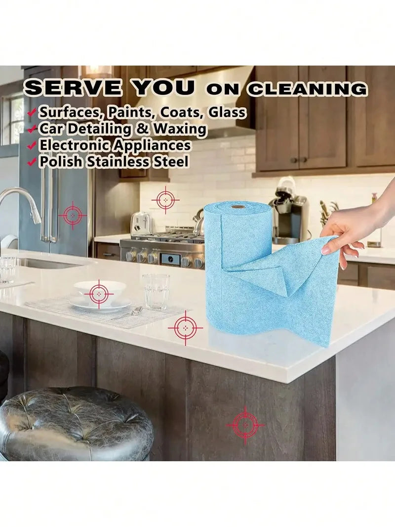 50pcs/Roll Microfiber Tear-Towel Roll, Reusable Cleaning Rag,Multi-Purpose Dishwashing Towels For Tableware Double