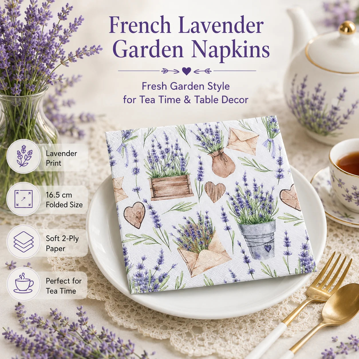 Printed Napkin Square Facial Tissue Hotel Restaurant Drawing Paper Lavender Colourful Tissue Napkin Placemat Mouthcloths 20pcs