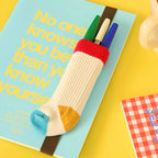 Japanese Retro Contrast-Color Sock-Style Pen Holder, Elastic Journal Binding Strap with Ruler, Portable Pen Organizer, Book Band