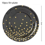 Black Gold Birthday Party Decorations Tableware Paper Plates Cups Napkin Tablecloth for Adult Kids Happy Birthday Party Supplies