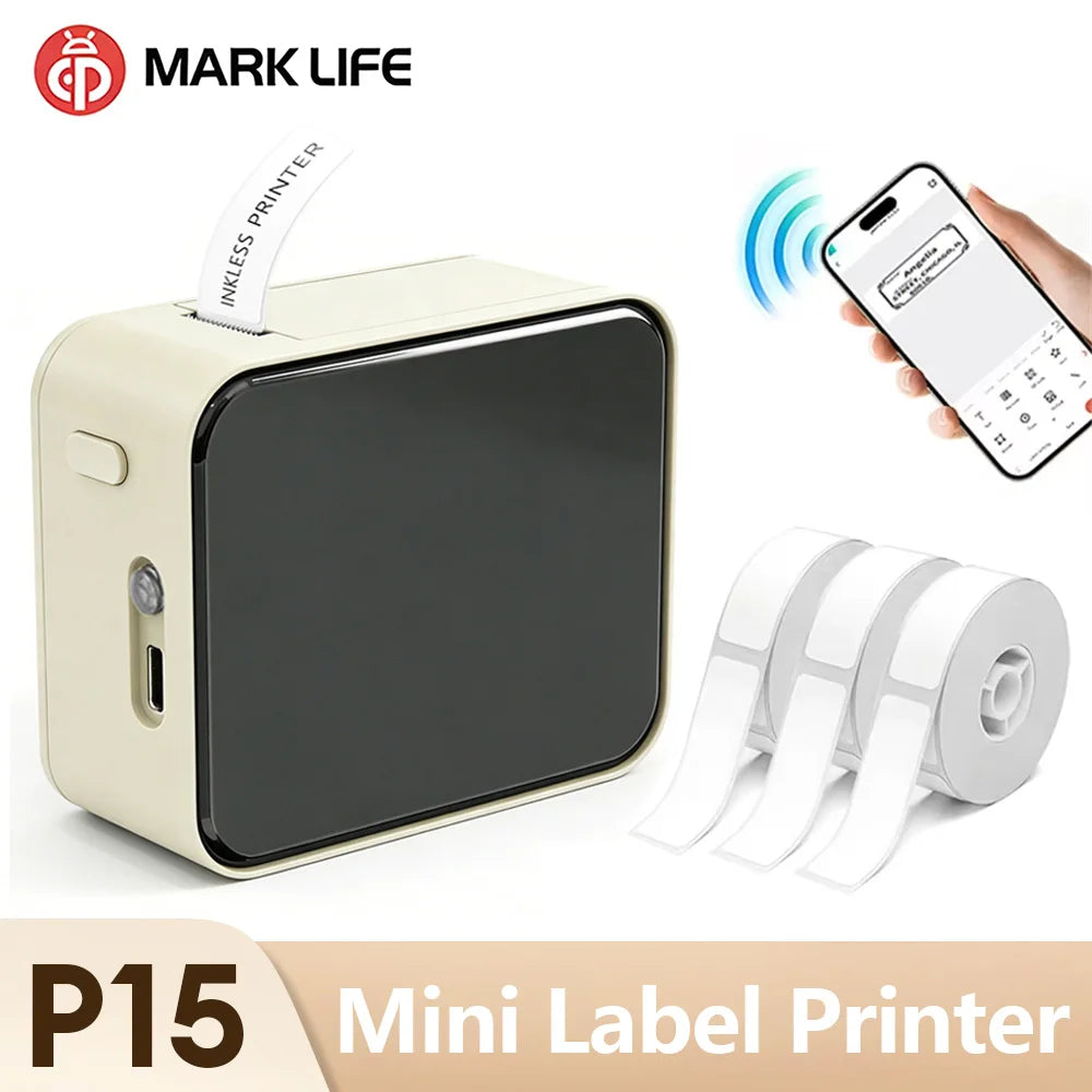 Marklife P15 Thermal Label Printer Mini Handheld Bluetooth Wireless Labeling Machine With Adhesive Label For Price Tags Noink