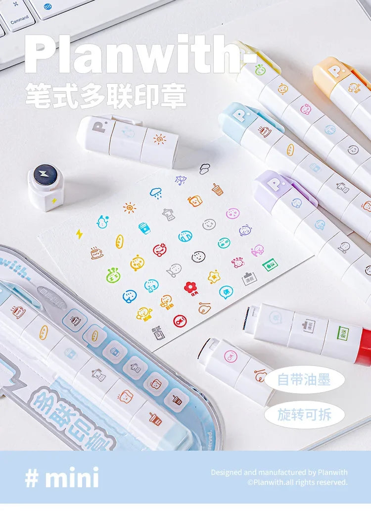 Cute Multi-link Mood Stamp Set – Kawaii INS Style Journal Diary Stamps, Scrapbooking Supplies for Planners Crafting, Creative Marking Tools for Teens Girls