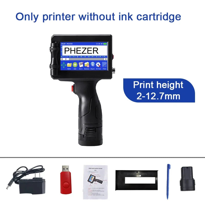 For Hp Phezer 12.7mm Label Printer Batch Code Date Number QR Bar Logo Expiry P15  Handheld Inkjet Printer 28 Languages Portable