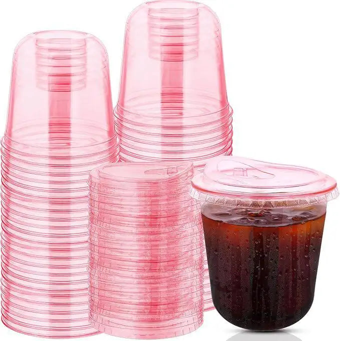 Disposable Cold Drink Cup Plastic Wine Glass Birthday Cocktail Party 12oz Pink PET Thicken U-shaped Single-Use Cups 50pcs