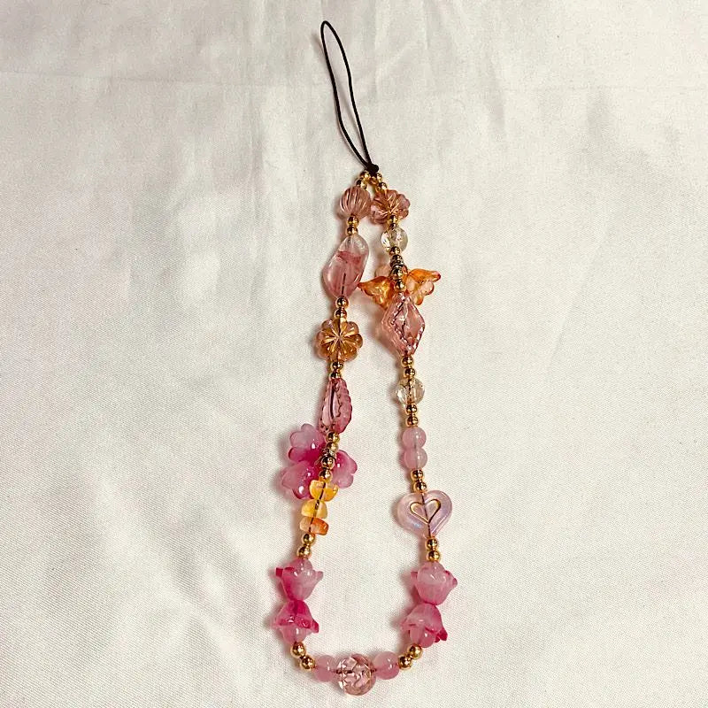 Fashion Women Beaded Phone Charm Strap Ins Wrist Hanging Ornament Phone Case Keychain CCD Camera Anti-Lost Lanyard