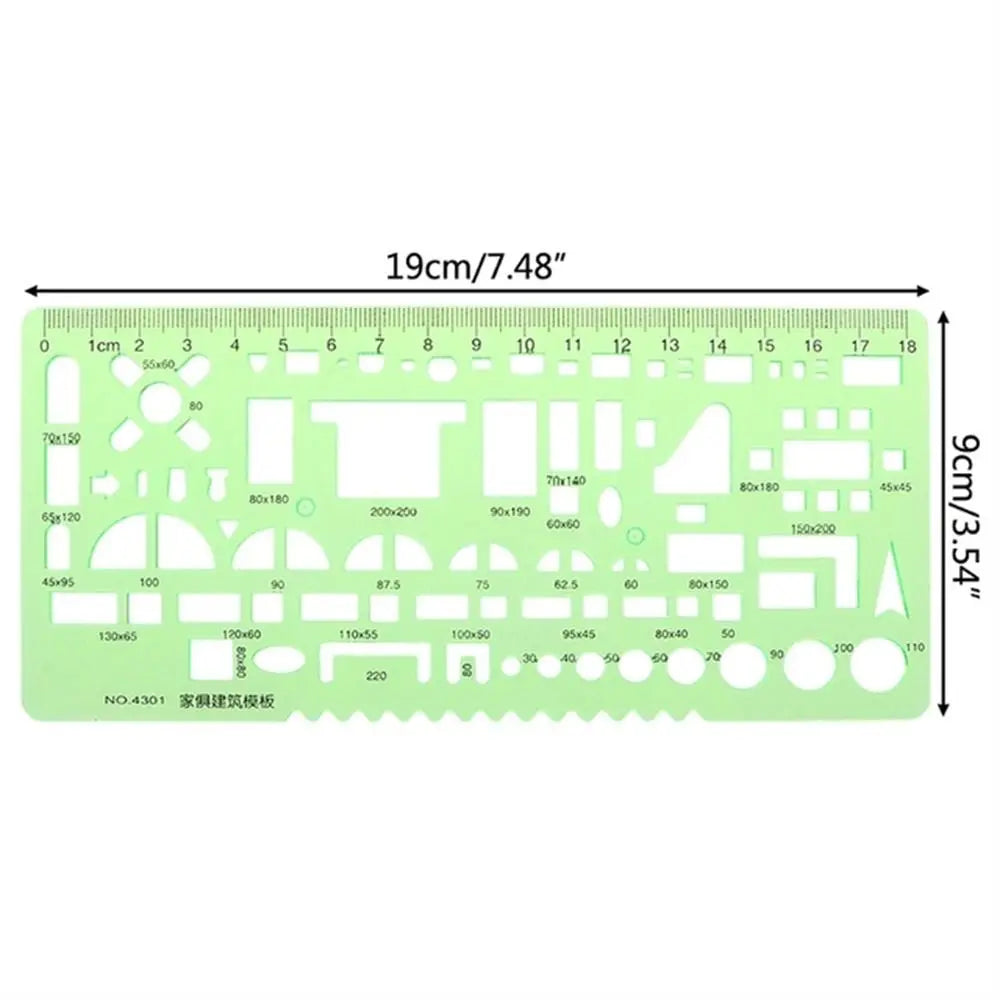 17 Styles Rulers Green Plastic Circles Geometric Template Ruler Stencil Measuring Tool Stationery Students Drawing Curve Ruler