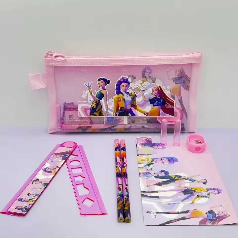 Girls Pencils Ruler Pencil Sharpener Pen Bag Toys Eraser Kids Cute Stationary Set Student School Supplies Kids Birthday Gift