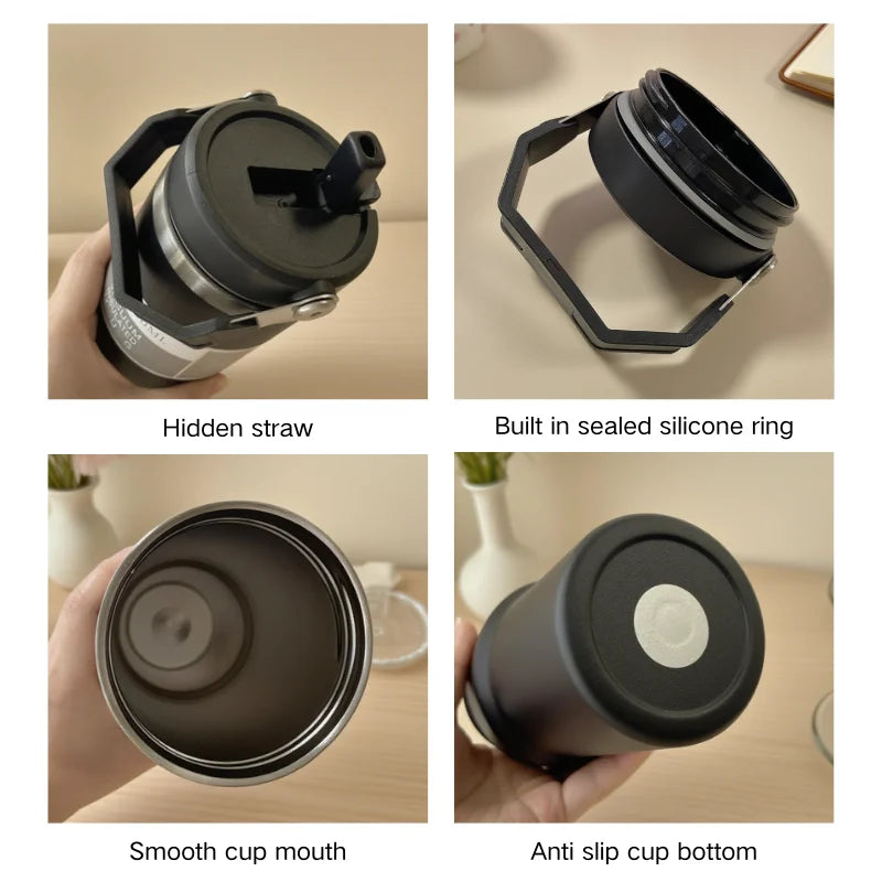 30oz Large Capacity Car Cup Stainless Steel Thermos Cup with Straw Travel Sports Water Bottle Vacuum Flask Coffee Insulation Cup