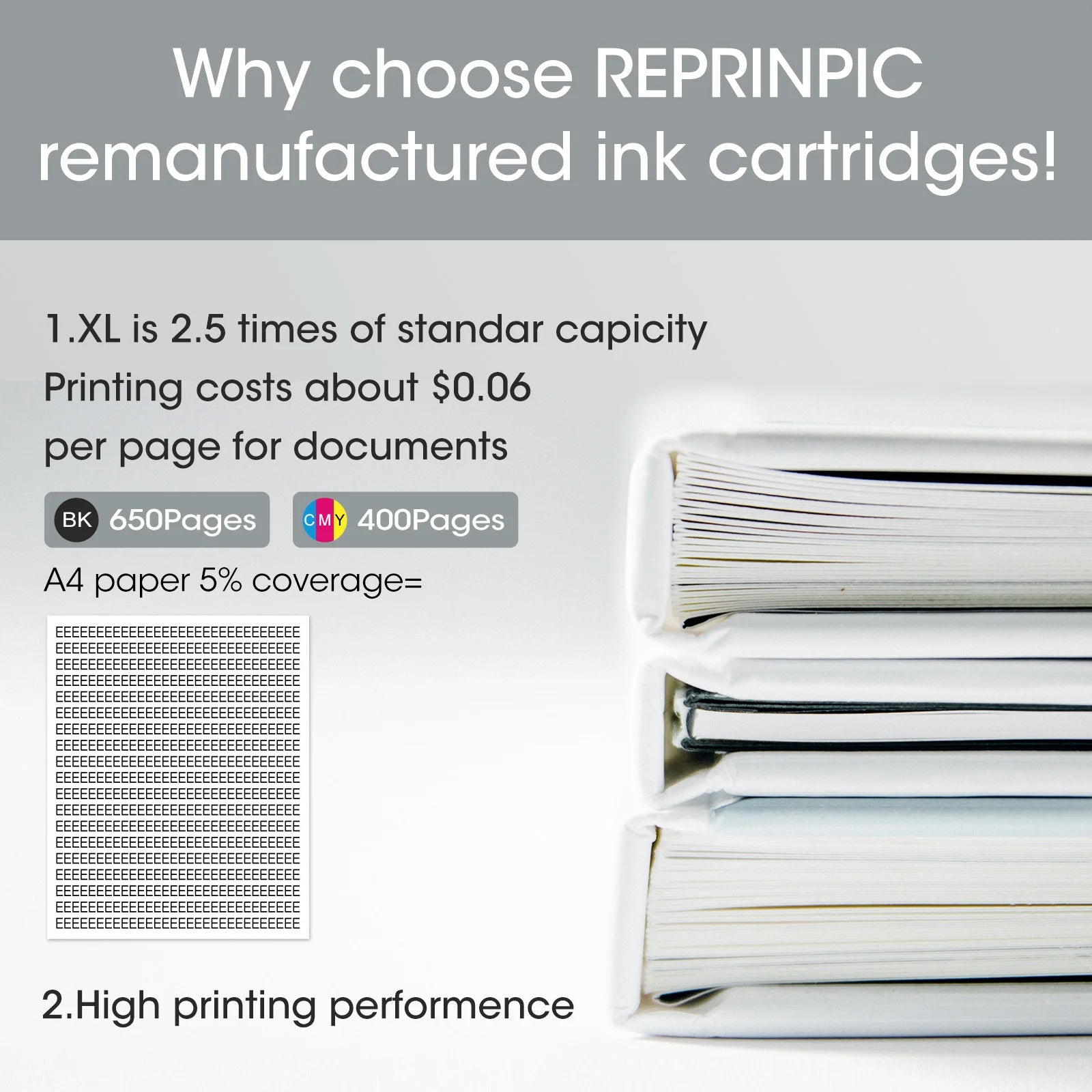 Reprinpic 664XL Ink Cartridge Compatible For HP 664 HP664 Deskjet 1115 2135 2675 3635 3775 4536 4538 5075 5275 Printer
