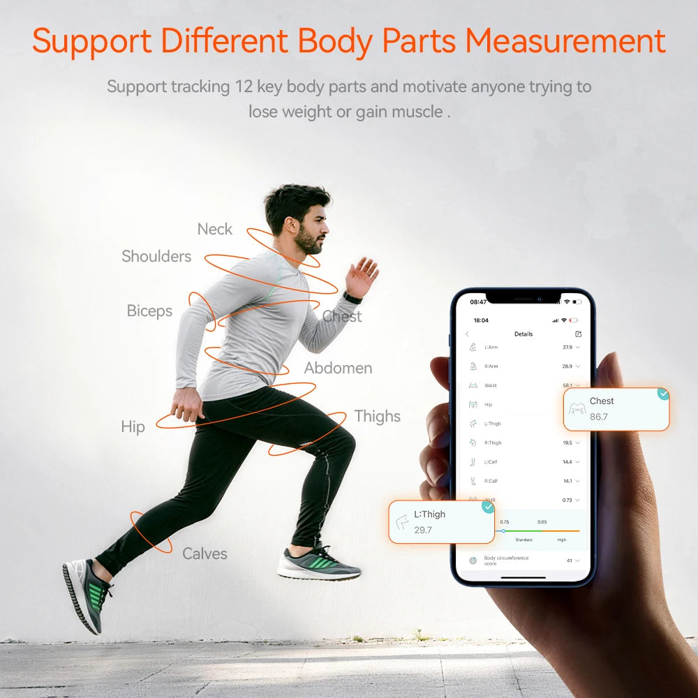Fitdays Smart Body Tape Measure, Smart Body Ruler, Waist Circumference Inch Centimeter Digital Measuring Tapes with APP