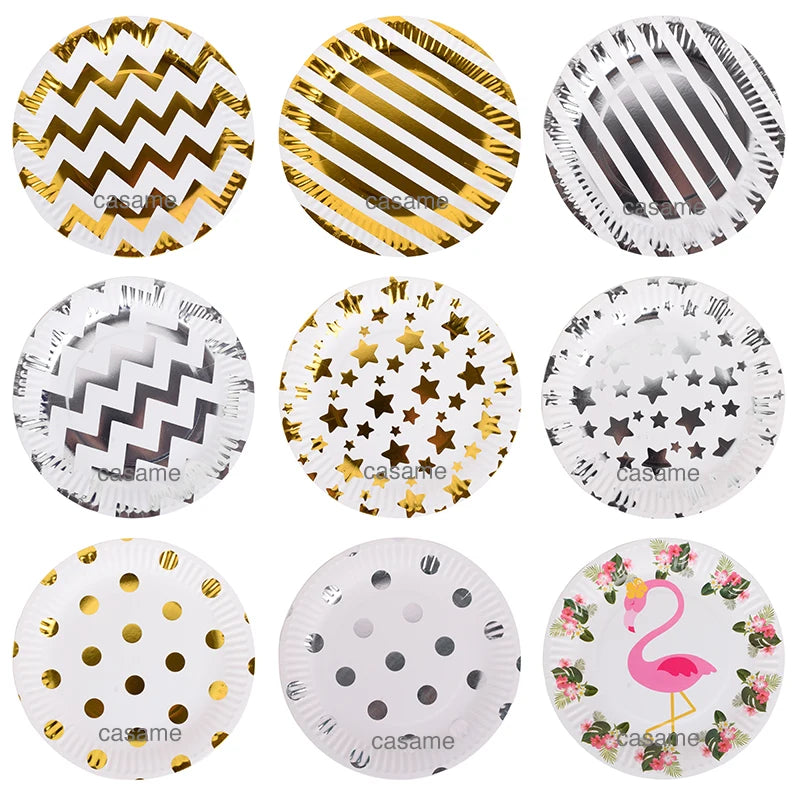 Pink Blue Stripe Dot Disposable Tableware Sets Paper Cups Plate Straws Fork Disposable Sets Wedding Birthday Party Decorations