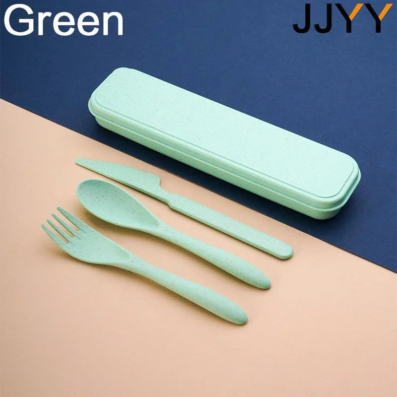 JJYY 1Set(3Pcs) Creative Portable Cutlery Set With Case Knife Fork Spoon Set Students School Office Home Travel Supplies