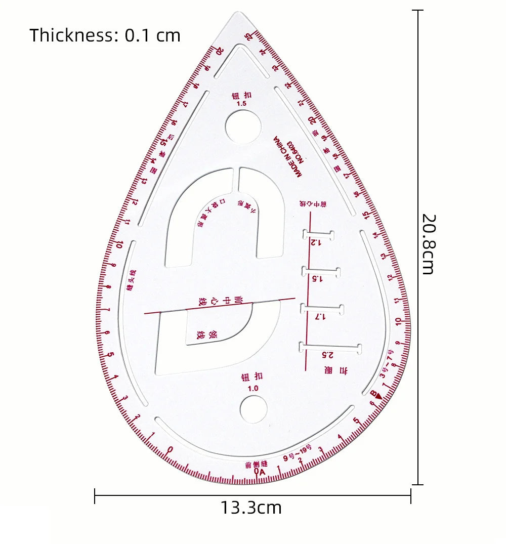 Empire sewing ruler and French curve, used for pattern making drafting, transparent plastic fashion designer ruler pieces assemb