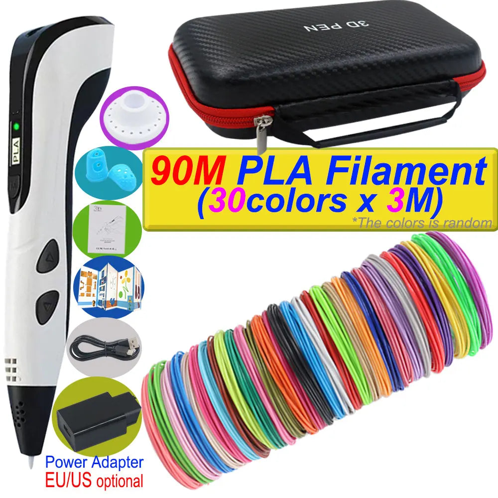 2026 New 3D Printing Pen DIY Three-dimensional Painting Children Toys With LCD Screen Power Adapter 200M PLA Filament Toys Gift