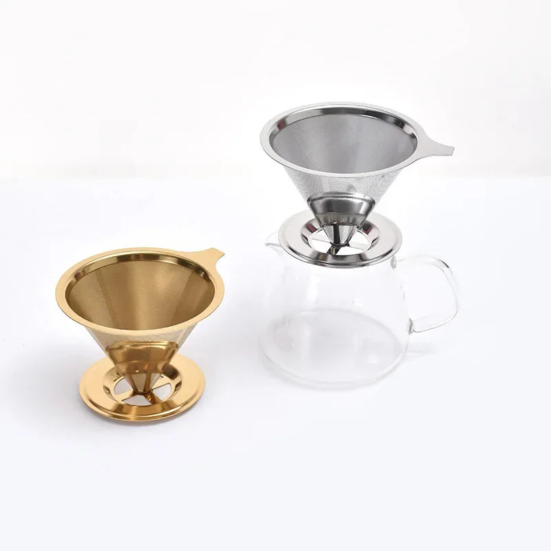 Reusable Coffee Filter Holder Versatile Double Layer Stainless Steel Coffee Tea Strainer Coffee Accessories Coffee Making Tool
